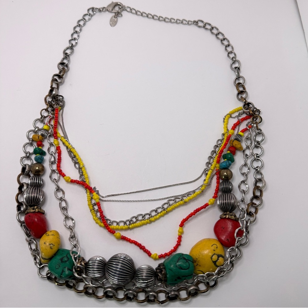 Vintage Laura Ashley Multi Strand Beaded Statement Necklace Chunky Layered 23"